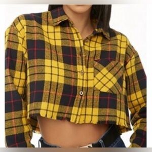 Forever 21 Cropped Flannel Shirt Size S